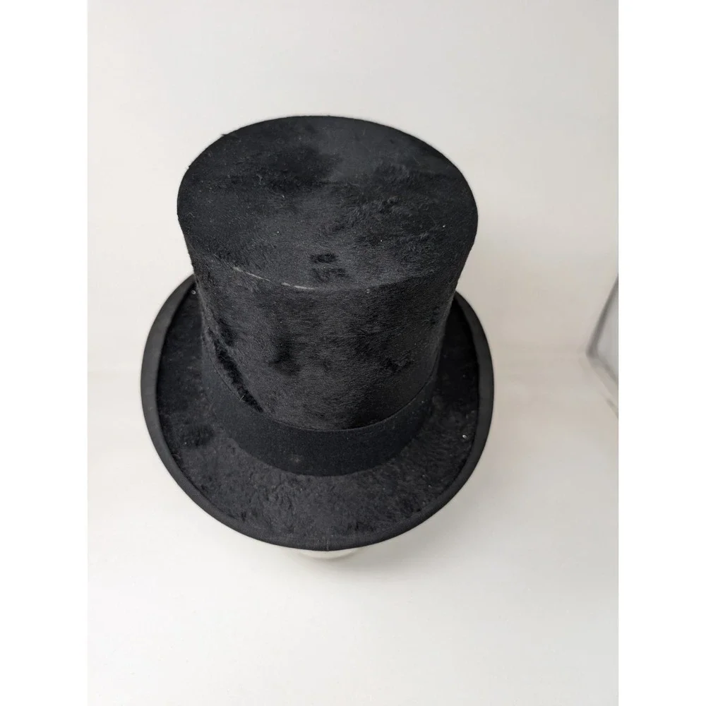 Antique Top Hat Size 7 Beaver Fur Felt Men's 1918 Black Vintage USA Made Worn